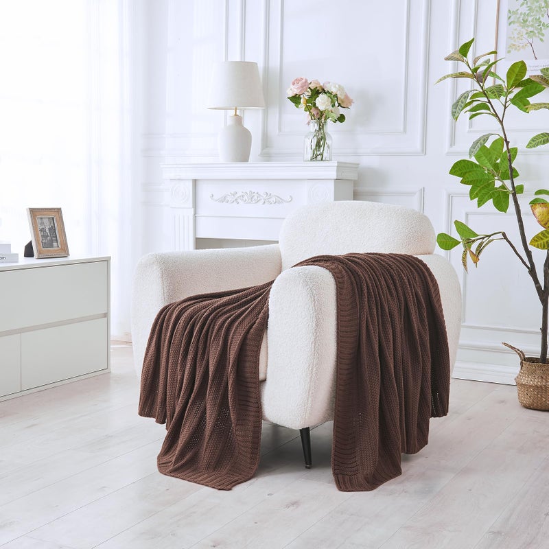 Douceur Brown Throw Blanket for Couch, Soft Cozy Lightweight Stripe Pattern Knitted Throw Blanket for Sofa, Living Room Gift, 50"X60" - Image 2