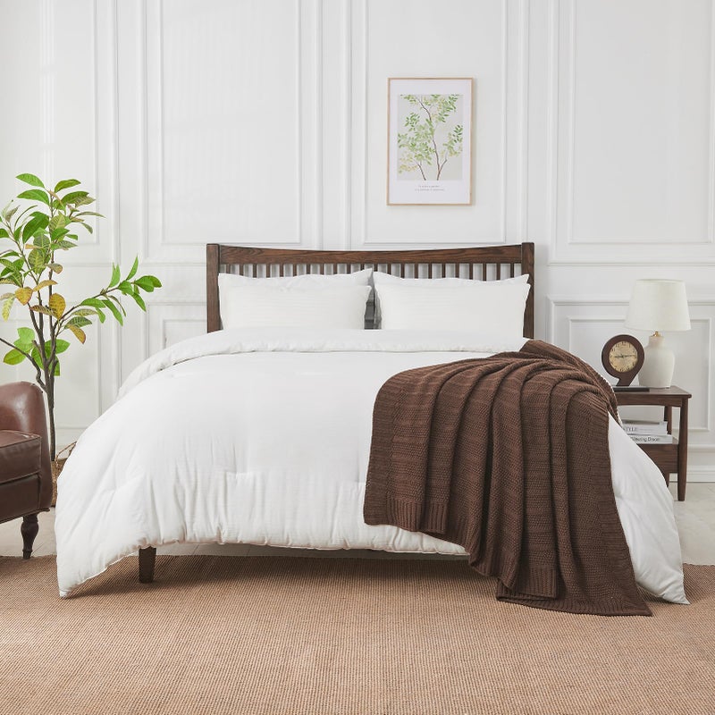 Douceur Brown Throw Blanket for Couch, Soft Cozy Lightweight Stripe Pattern Knitted Throw Blanket for Sofa, Living Room Gift, 50"X60" - Image 5