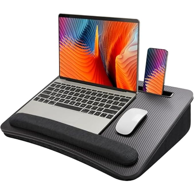 rayihni LAP LAPTOP DESK - PORTABLE LAP DESK WITH CUSHION, FITS UP TO 17 INCH LAPTOP, WITH ANTI-SLIP STRIP & STORAGE FUNCTION FOR HOME OFFICE STUDENTS USE AS COMPUTER LAPTOP STAND - BLACK, HNLD28B - Image 1