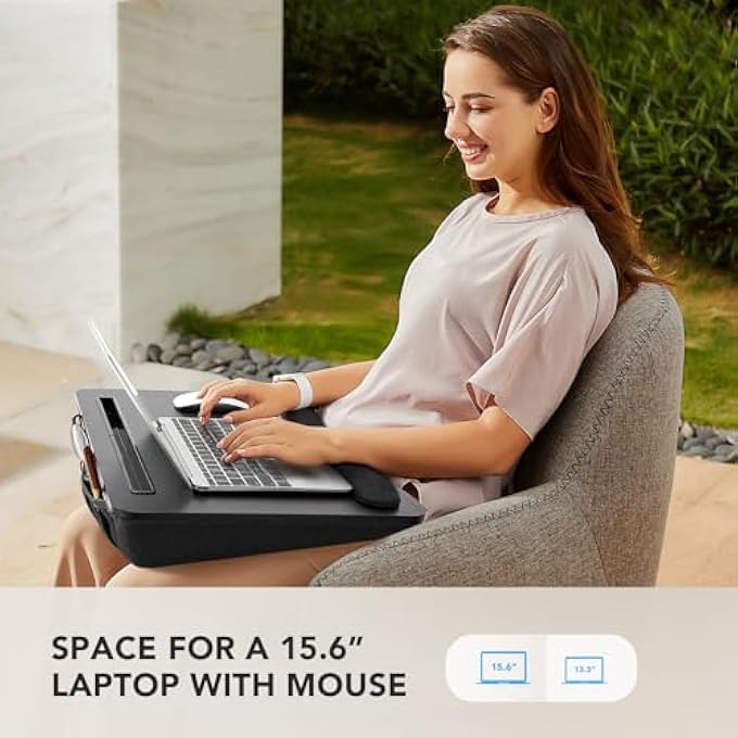 rayihni LAP LAPTOP DESK - PORTABLE LAP DESK WITH CUSHION, FITS UP TO 17 INCH LAPTOP, WITH ANTI-SLIP STRIP & STORAGE FUNCTION FOR HOME OFFICE STUDENTS USE AS COMPUTER LAPTOP STAND - BLACK, HNLD28B - Image 3
