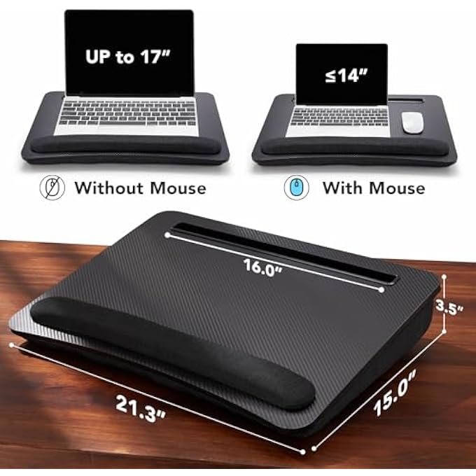 rayihni LAP LAPTOP DESK - PORTABLE LAP DESK WITH CUSHION, FITS UP TO 17 INCH LAPTOP, WITH ANTI-SLIP STRIP & STORAGE FUNCTION FOR HOME OFFICE STUDENTS USE AS COMPUTER LAPTOP STAND - BLACK, HNLD28B - Image 2