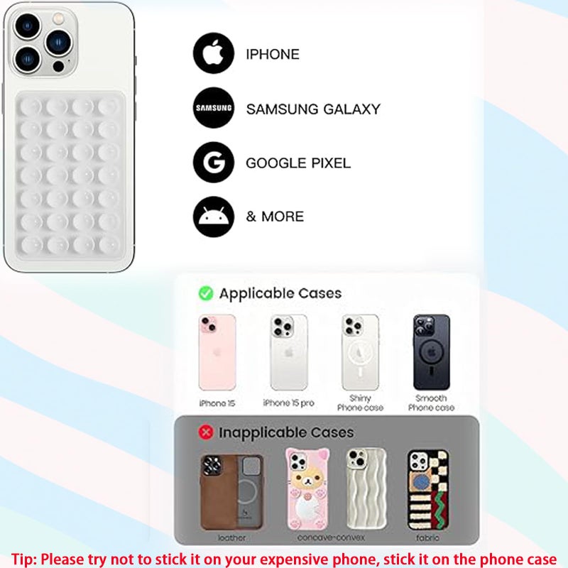 Rookii 3 PCS Double Sided Phone Suction Pad,Sticky Phone Case for Wall ands-Free Fidget Toy Mirror Shower,Suction Cup Holder for Car Mobile Power Supplies (Black White Pink) - Image 4