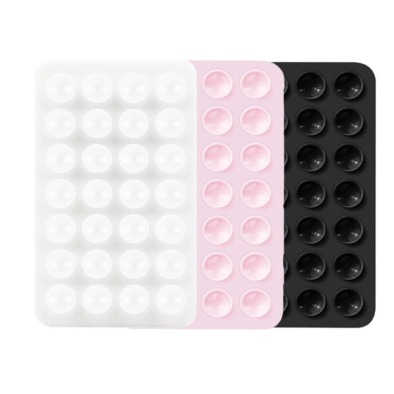 Rookii 3 PCS Double Sided Phone Suction Pad,Sticky Phone Case for Wall ands-Free Fidget Toy Mirror Shower,Suction Cup Holder for Car Mobile Power Supplies (Black White Pink) - Image 1