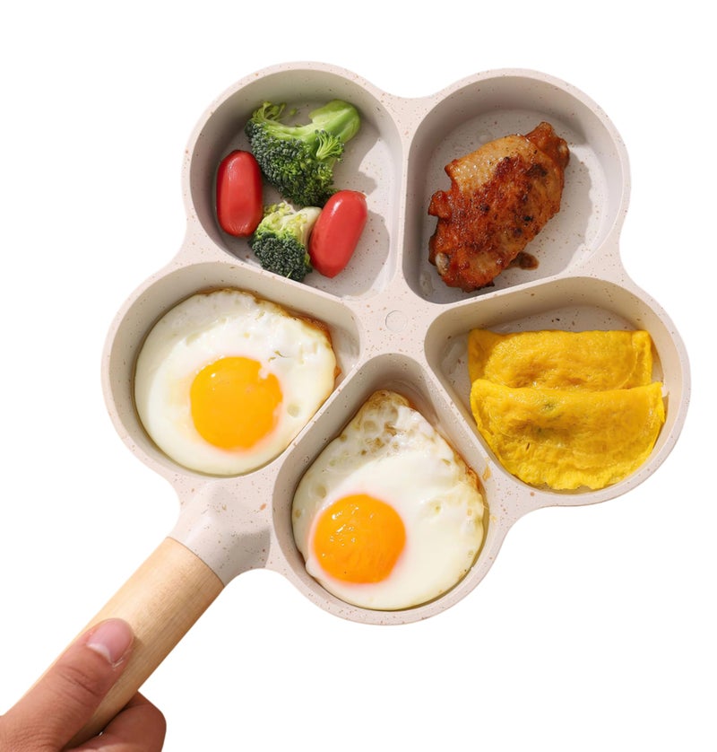 Wellway Flower Shape Non-Stick Frying – 4 Section Granite & Maifan Stone Cookware | Multi-Compartment Egg, Uttapam & Japanese Omelette Maker with Wooden Handle, Easy Clean Coating - Image 1