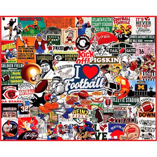 White Mountain 1000 Pieces Jigsaw Puzzle Sports Collage Puzzles Large Pieces Gift for Adults and Family 24x30  I Love Football - Image 1