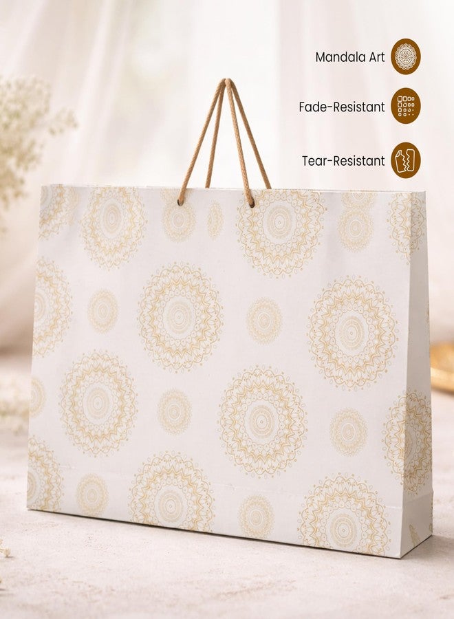 KOSY Paper Gift Bag for Gifting Eco Friendly Reusable Printed Paper Carry Bag with Gold Mandala Designer Pattern Durable Lightweight Large Size for Chocolates Jewelry Accessories Pack of 10 - Image 3