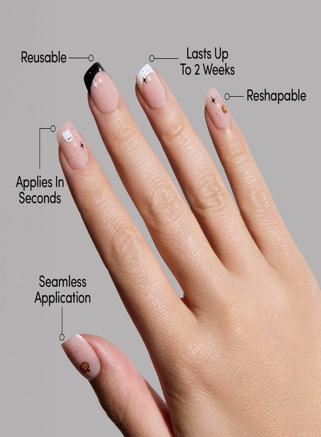 Glamnetic Press On Nails - Tiny Pumpkin | Short Squoval French Tip Fake Nails with Pumpkin Graphics & Glossy Finish, Salon Quality Halloween Nails | 15 Sizes - 30 Nail Kit with Glue - Image 3