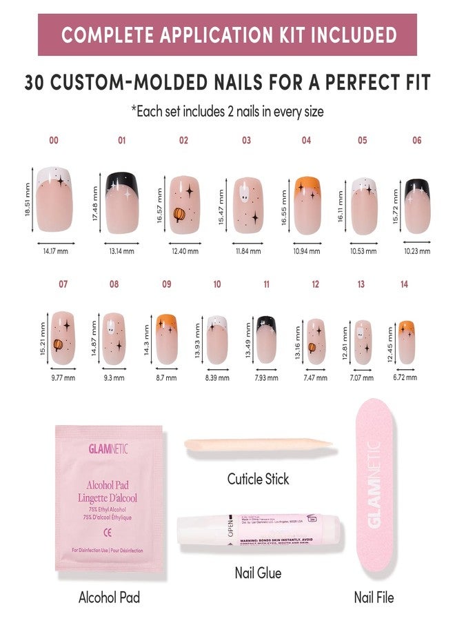 Glamnetic Press On Nails - Tiny Pumpkin | Short Squoval French Tip Fake Nails with Pumpkin Graphics & Glossy Finish, Salon Quality Halloween Nails | 15 Sizes - 30 Nail Kit with Glue - Image 4