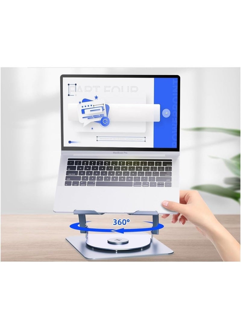 حامل لابتوب معدني بقاعدة دوارة 360 درجة مع مروحتي تبريد، قابل للطي والتعديل، مناسب لأجهزة اللابتوب من 11 إلى 17 بوصة - Image 4