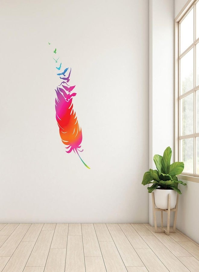 CVANU Pink-Orange Feather Vinyl Self-Adhesive Wall Sticker Decal for Wall Decoration (24inX10in)_F174 - Image 1