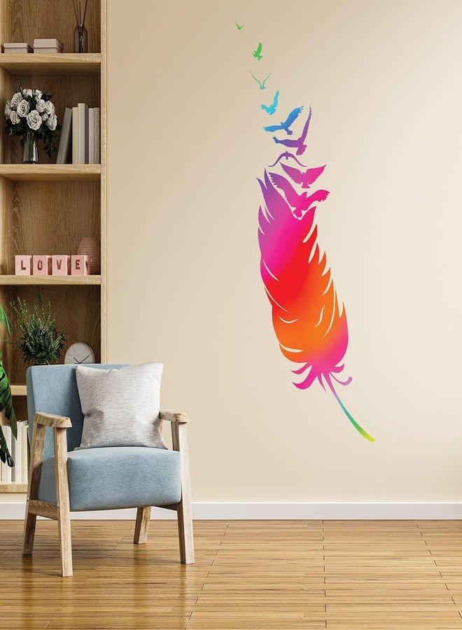 CVANU Pink-Orange Feather Vinyl Self-Adhesive Wall Sticker Decal for Wall Decoration (24inX10in)_F174 - Image 3