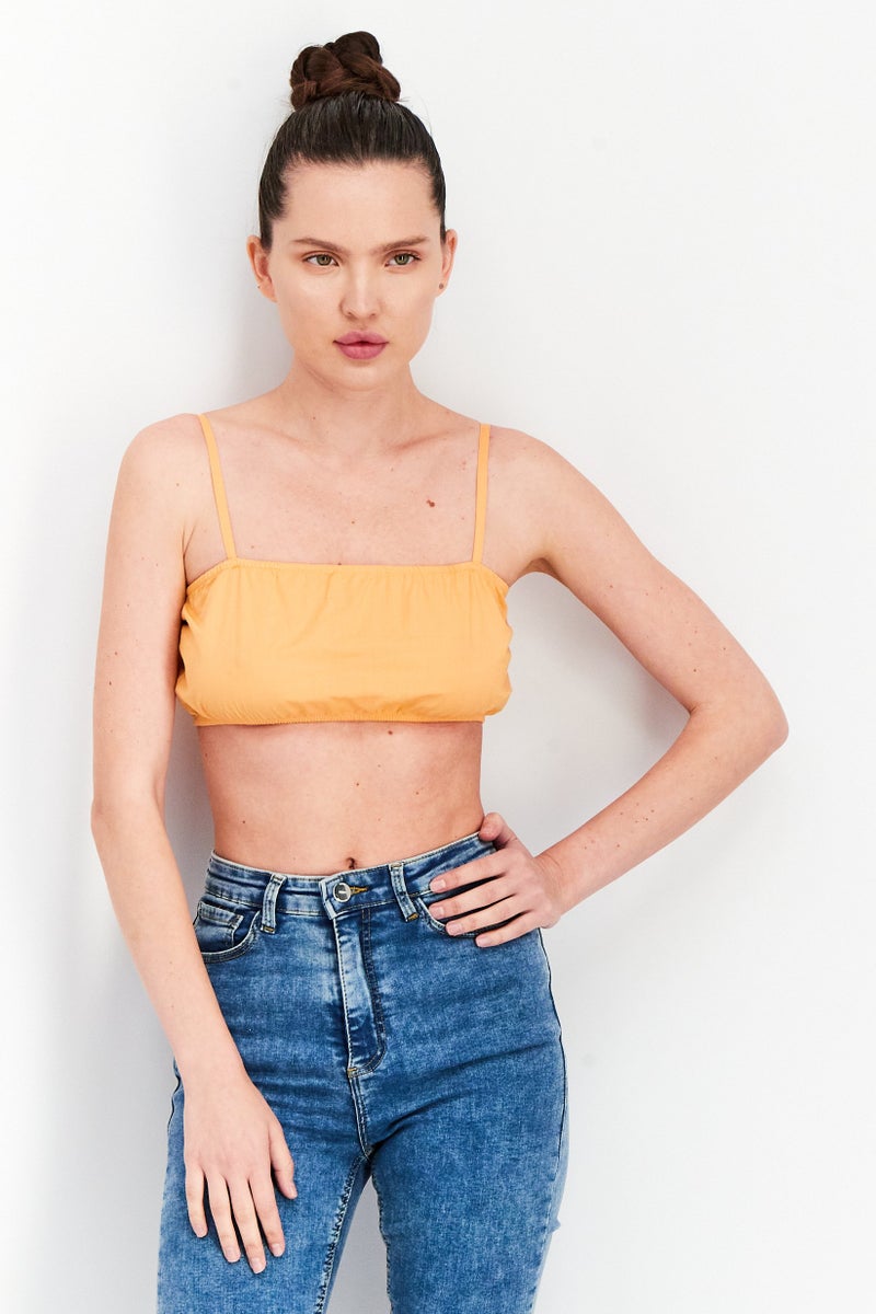 Weekday Women Square Neck Sleeveless Crop Top, Orange - Image 1
