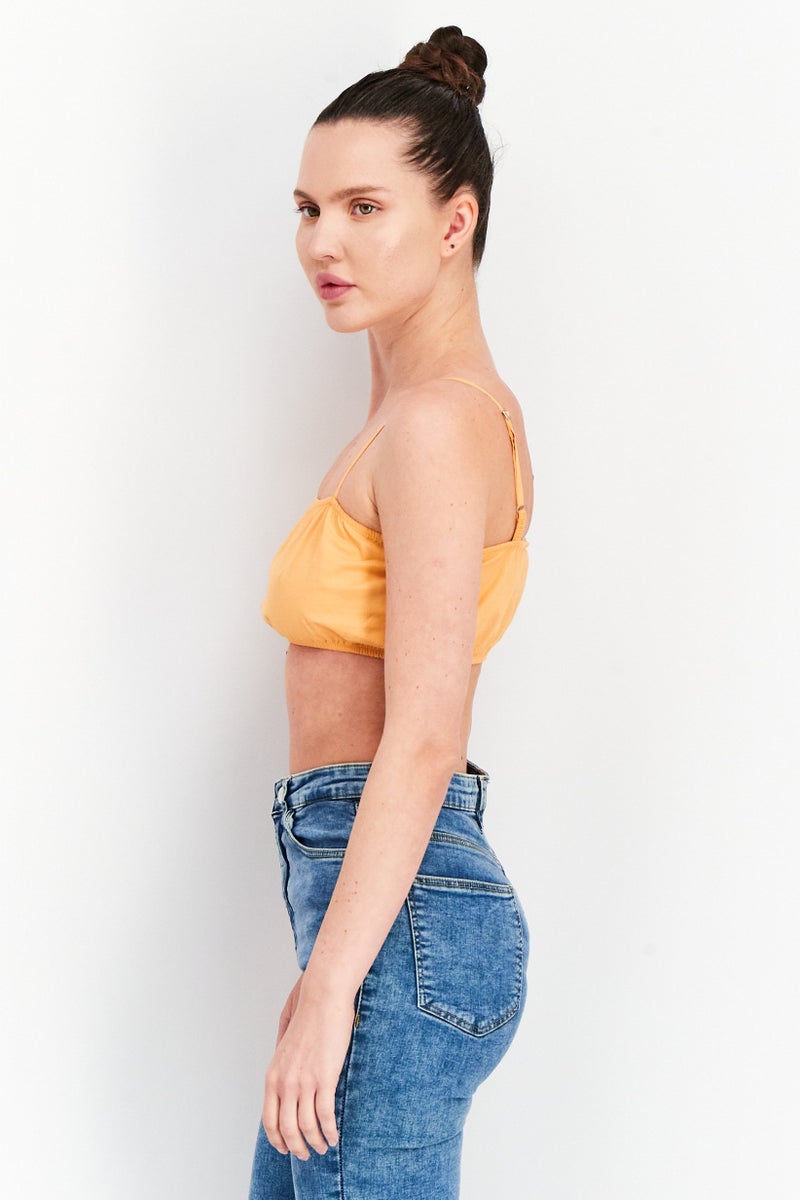 Weekday Women Square Neck Sleeveless Crop Top, Orange - Image 2