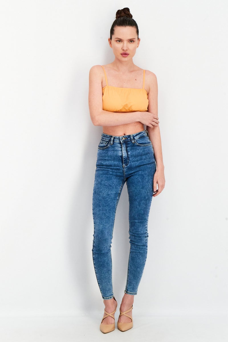 Weekday Women Square Neck Sleeveless Crop Top, Orange - Image 2