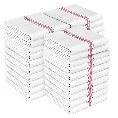 Zeppoli Classic Kitchen Towels - 30 Pack 100% Natural Cotton Towel Set, Reusable Wash Cloths, Absorbent Dish Towels, Machine Washable Hand Towels, Kitchen Essentials - 14” by 25” - Red Striped - Image 1
