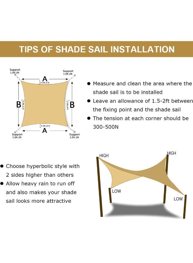 HASTHIP® Rectangle Sun Shade Sail, 2x3m Breathable Waterproof UV Protection Shade Roof Cover, Portable Durable Sun Shade Sail, Awning Shelter with Fixing Kit, Large Sand Shade for Patio, Deck, Porch - Image 2