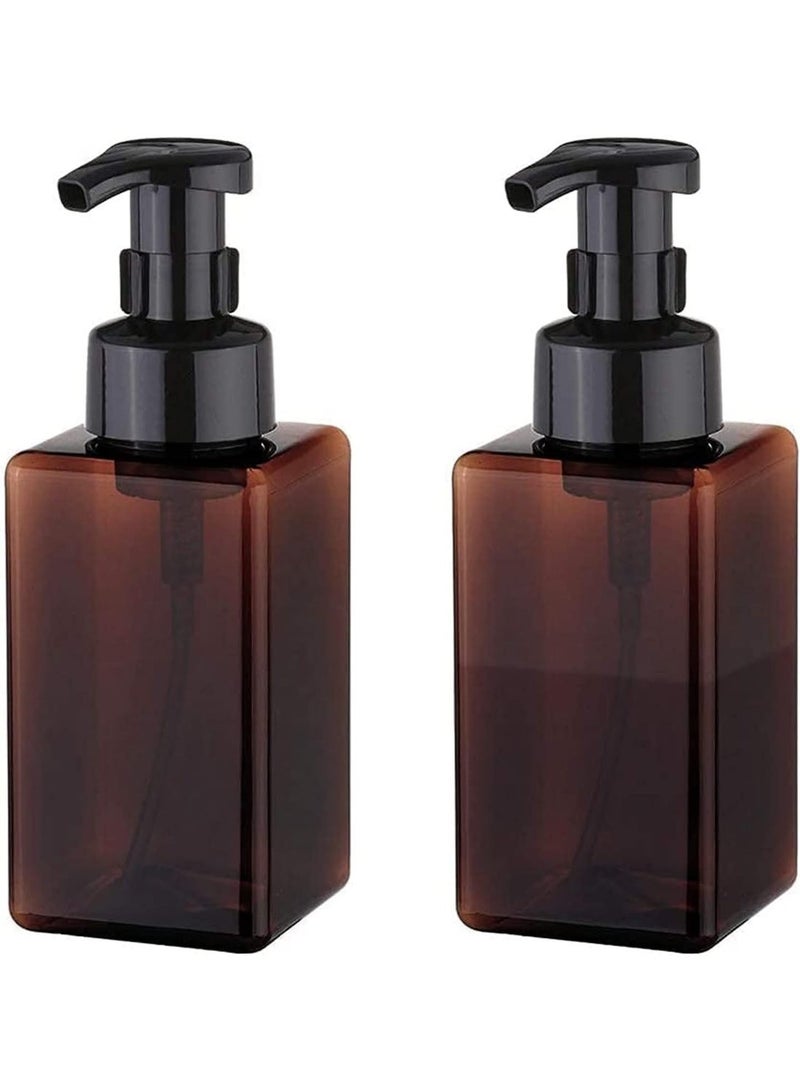 2 Pcs Foaming Soap Dispenser, Hand Foam Soap Dispenser, 450Ml Refillable Pump Plastic Bottle, Large Capacity, Save Soap, Easy to Use, for Liquid Soap, Shampoo, Body Wash, Brown - Image 1