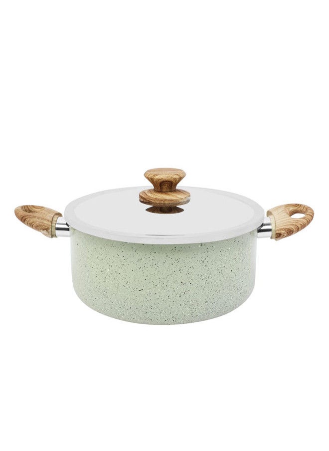 Trust Non-Stick Aluminum Cooking Pot With Aluminum Lid With Soft Touch Wood Handle Light Green/Brown/Silver  - Image 2