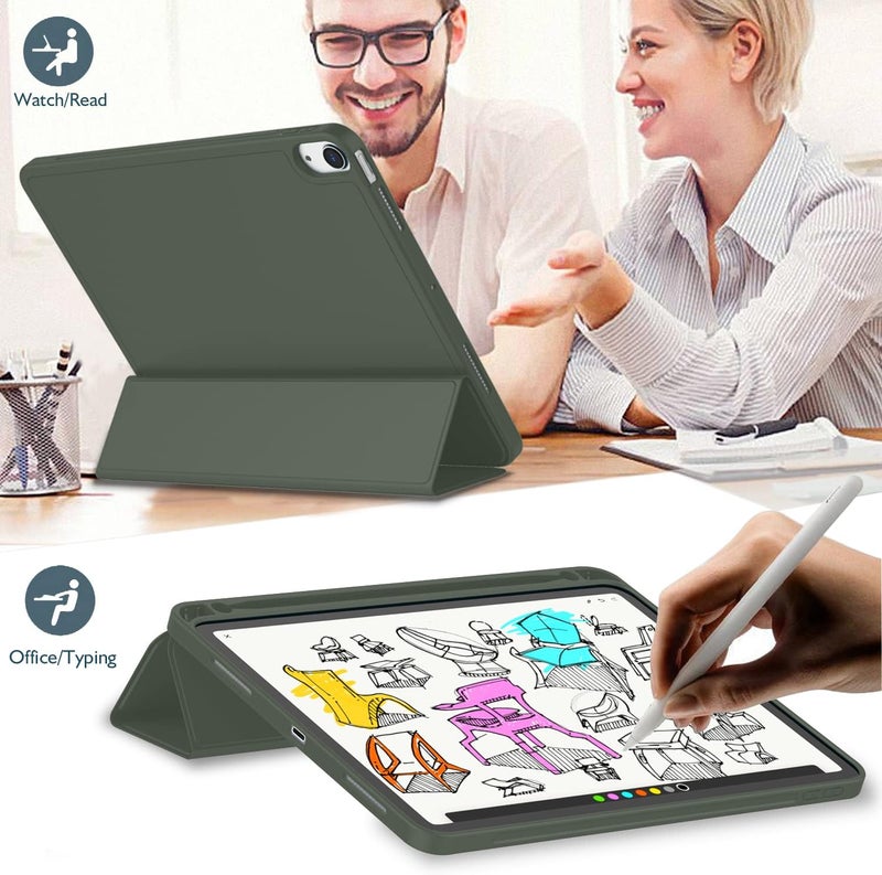 iMieet iPad Air 11 Inch Case M3(2025) / M2 (2024), iPad Air 5th/4th Generation Case 2022/2020 10.9 Inch with Pencil Holder,Trifold Stand Smart Case with Soft TPU Back(Dark Green) - Image 5