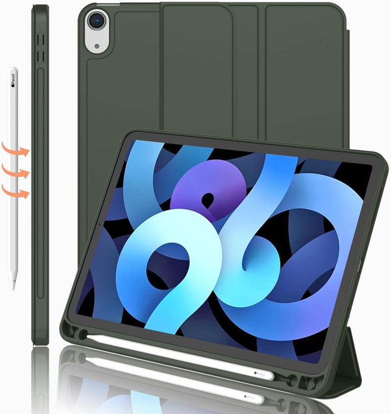 iMieet iPad Air 11 Inch Case M3(2025) / M2 (2024), iPad Air 5th/4th Generation Case 2022/2020 10.9 Inch with Pencil Holder,Trifold Stand Smart Case with Soft TPU Back(Dark Green) - Image 1