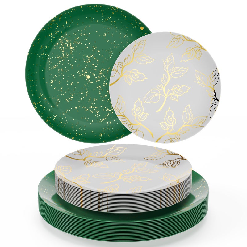 Trendables Christmas Plates Disposable Heavy Duty 40 Pcs Christmas Dinnerware Set Green Plates Disposable Includes 20 10 Green Dinner Plate  20 8 Dessert Plate For Holiday And Party Supplies