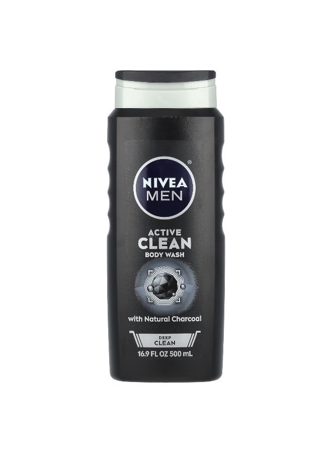 Nivea نيفيا، للرجال، غسول الجسم النشط، مع الفحم الطبيعي، تنظيف عميق، 16.9 أونصة سائلة (500 مل) - Image 1