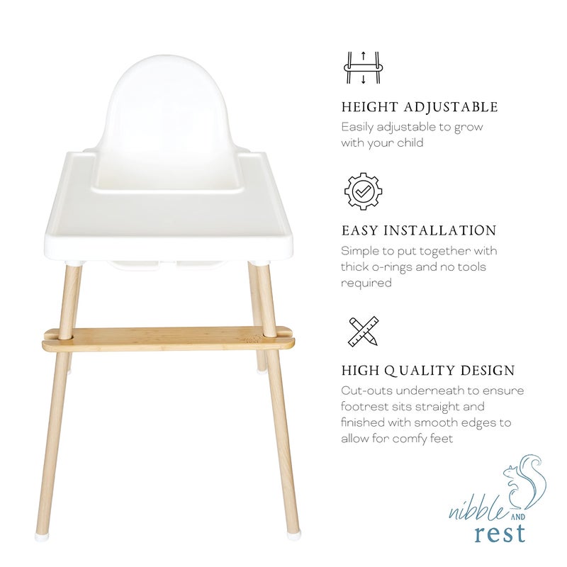 Nibble and Rest Woodsi Footsi Highchair Footrest for IKEA Antilop, Bamboo Wooden Footrest, Height Adjustable, High Chair Accessories,Suitable Footstool with Rounded Corners - Image 3