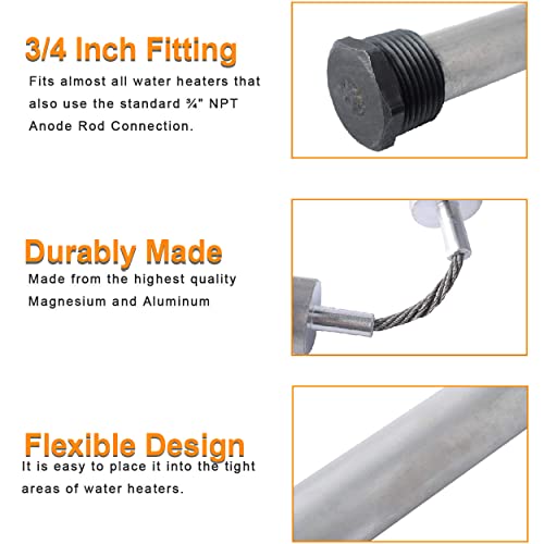 Podoy 42'' Flexible Magnesium Anode Rod for Hot Water Heater Compatible with Rheem Reliance Richmond GE KenmoreTanks 3/4" NPT Thread 0.8'' Diameter Home Water Tank Anode Rod - Image 4
