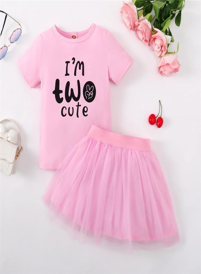 CPEI Toddler Girl 2nd Birthday Outfits,Im Two Cute Shirt+Tutu Skirt,Girl 2 Years Old Birthday Clothes (Pink, 2T) - Image 2