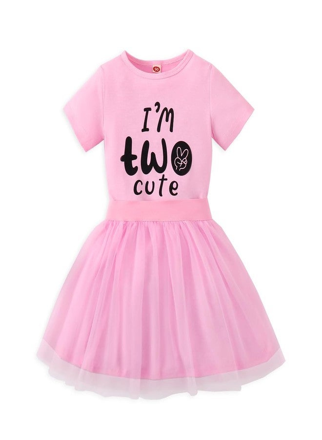 CPEI Toddler Girl 2nd Birthday Outfits,Im Two Cute Shirt+Tutu Skirt,Girl 2 Years Old Birthday Clothes (Pink, 2T) - Image 1