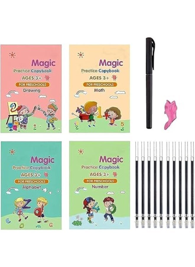 Magic Reusable Copybook Set for Kids Handwriting and Drawing Practice 4 Books with Pen and 10 Refills English Writing Workbook Early Learning Educational Kit - Image 2