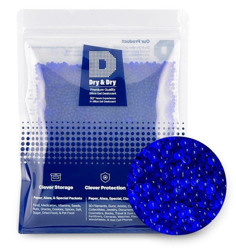 Dry & Dry [1.2 LBS] Blue Indicating Silica Gel Beads Desiccants (Industry Standard 3-5 mm) - Reusable Desiccant Beads Silica Beads(Blue to Pink) - Image 1
