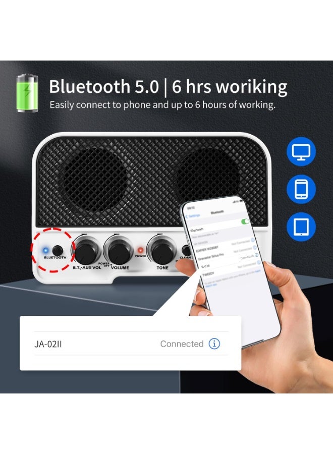 جويو مضخم جيتار كهربائي صغير 5 واط قابل لإعادة الشحن مع بلوتوث 5.0 وقناتي Clean و Overdrive – أمبليفاير تدريب محمول (JA-02 II) - Image 4