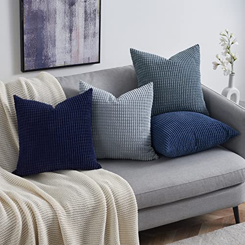 Topfinel 4 Packs Blue Decorative Throw Pillow Covers 16x16 Inch for Living Room Couch Bed Sofa Boho Western Farmhouse Home Decor Square Soft Moss Corduroy Fall Cushion Case 40x40 cm - Image 3