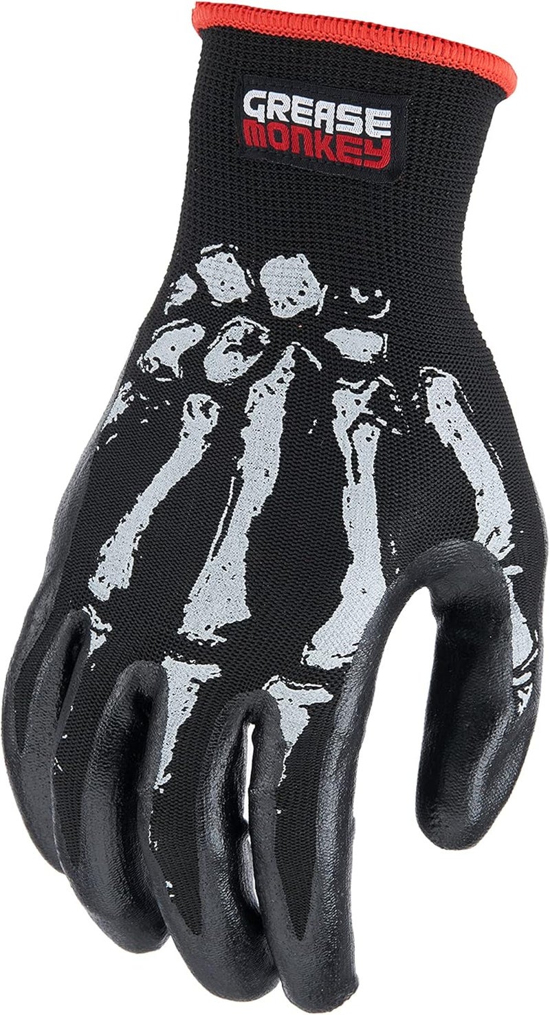 Grease Monkey Bone Series Foam Nitrile Mechanic Gloves with Grip Work Gloves and All Purpose Gloves Bones Medium - Image 2