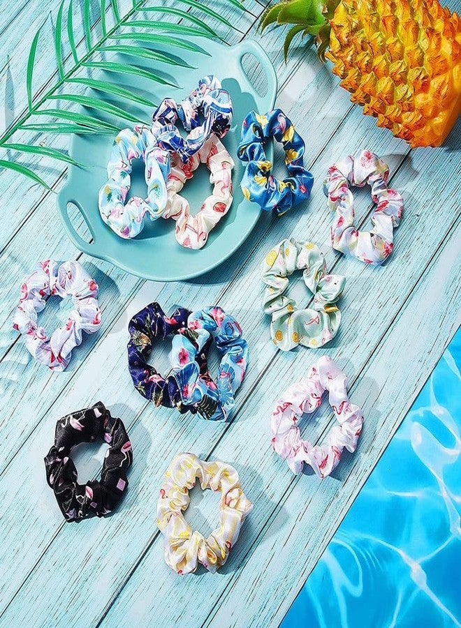 CHIROGRAPHY 12 Pieces Flamingo Hair Scrunchies Tropical Scrunchies Pineapple Hair Scrunchies Hawaii Scrunchies Rainforest Elastic Hair Band Tier Scrunchies for Women Girls Hair Accessories Hair Ties - Image 5