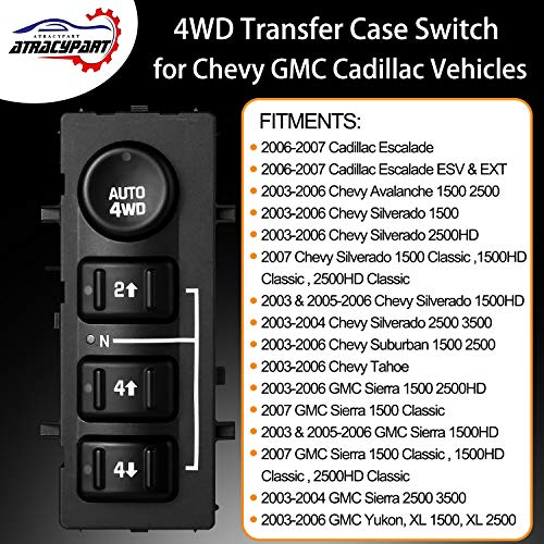 ATRACYPART 4x4 Switch 4WD Wheel Drive Switch for | 2003-2007 Chevy Silverado Suburban Avalanche Tahoe, GMC Sierra Yukon, Cadillac Escalade | Replaces OE# 19259313, 901-072 - Image 3