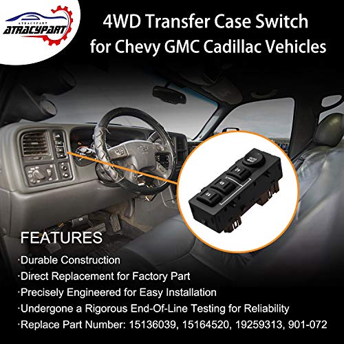 ATRACYPART 4x4 Switch 4WD Wheel Drive Switch for | 2003-2007 Chevy Silverado Suburban Avalanche Tahoe, GMC Sierra Yukon, Cadillac Escalade | Replaces OE# 19259313, 901-072 - Image 2