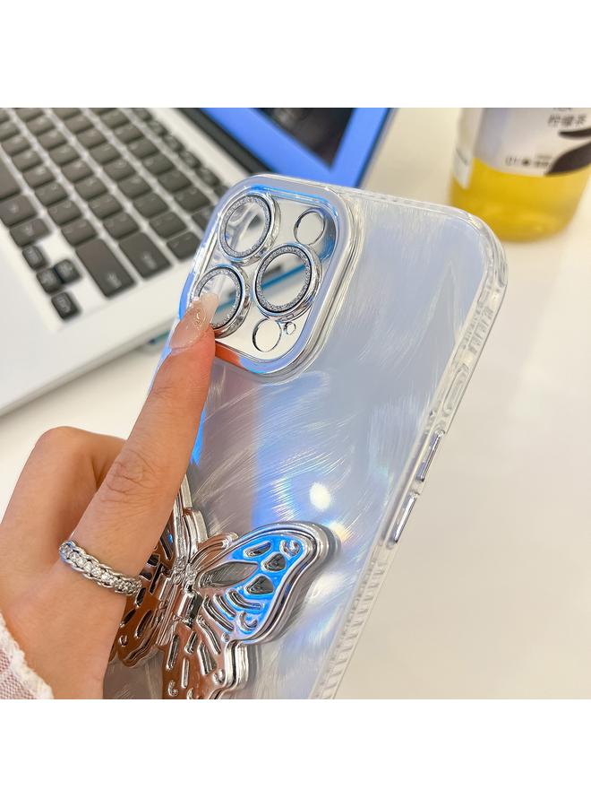 اس-توب جراب لهاتف iPhone 13 Pro Max مطلي بطبقة لامعة وحامل على شكل فراشة من مادة TPU مع غشاء عدسة - Image 4