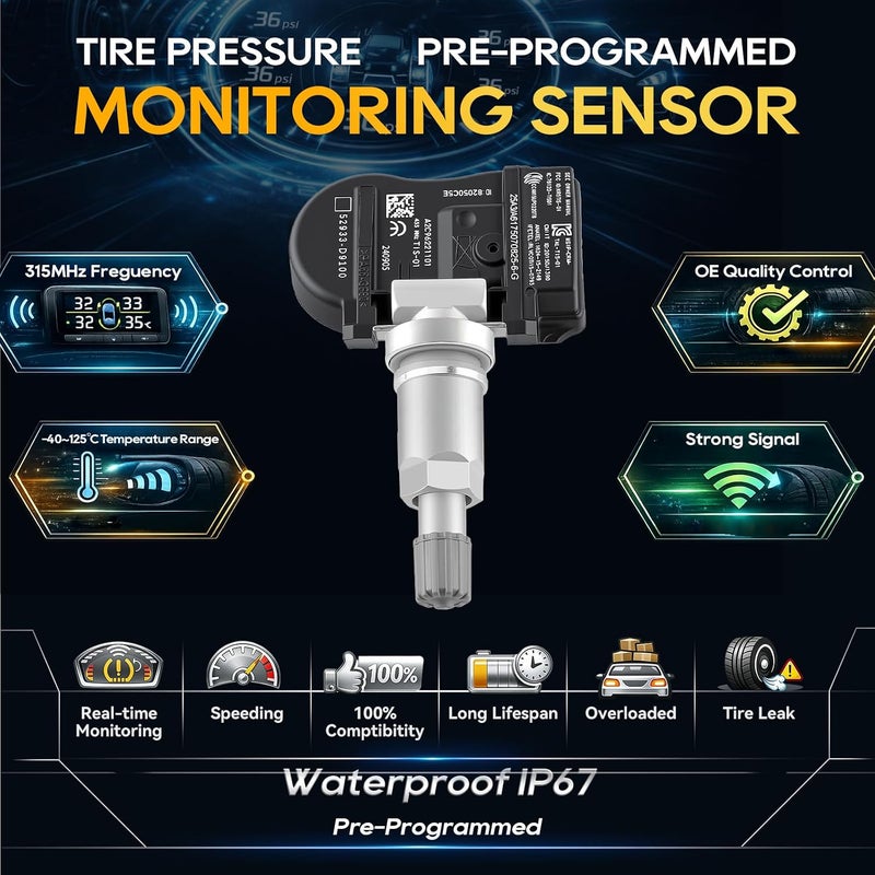 AUTOKAY مجموعة المكونة من 4 أجهزة استشعار ضغط الإطارات TPMS 52933-D4100 بتردد 433 ميجاهرتز لسيارات هيونداي إلنترا جراندور I30، بديل عن 52933D4100 52933 D4100 52933F2000 52933 F2000 52933-F2000 - Image 3