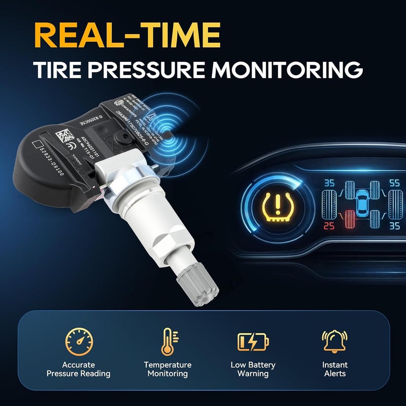 AUTOKAY مجموعة المكونة من 4 أجهزة استشعار ضغط الإطارات TPMS 52933-D4100 بتردد 433 ميجاهرتز لسيارات هيونداي إلنترا جراندور I30، بديل عن 52933D4100 52933 D4100 52933F2000 52933 F2000 52933-F2000 - Image 2