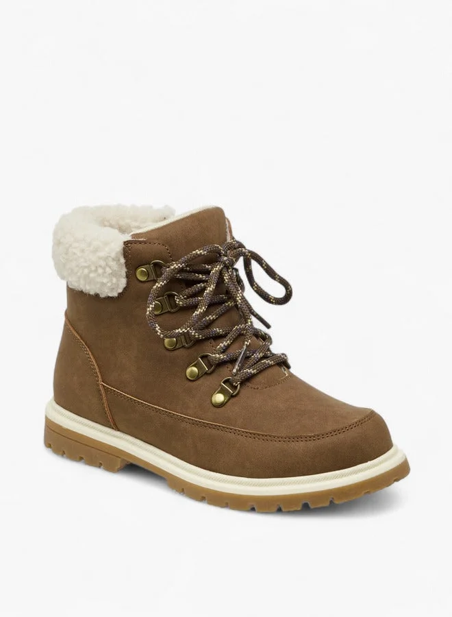 LBL by Shoexpress Solid Faux Fur Trim Boots with Zip Closure