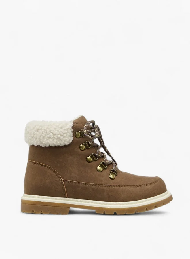 LBL by Shoexpress Solid Faux Fur Trim Boots with Zip Closure