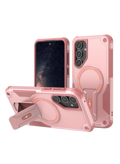 جراب هاتف Armor MagSafe Holder PC Hybrid TPU لهاتف Samsung Galaxy A16 4G / 5G (وردي)