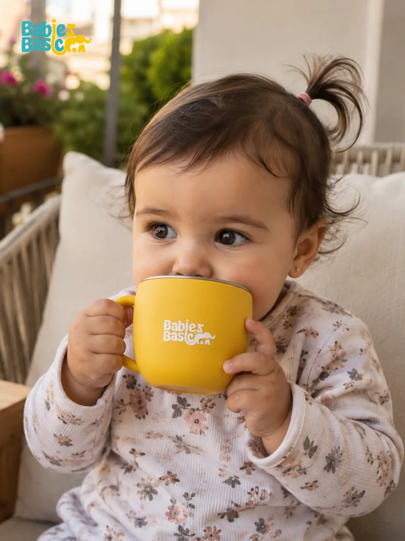 Babies Basic Babies Basic Stainless Steel Cup with Silicone Sleeve for Kids, Yellow