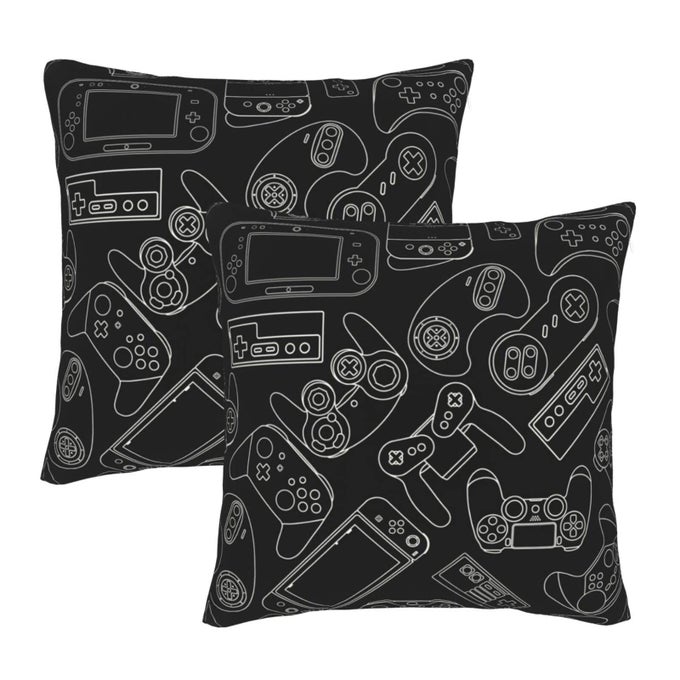 Video Game Controller Background Throw Pillow Covers Set of 2 Gaming Gadgets Decorative Pillowcases Soft Cushion Covers for Sofa Couch Bed Home Decor 18X18