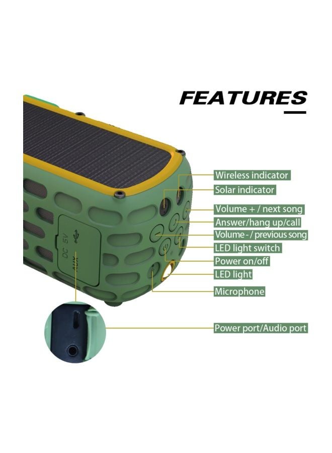 Loquat ES-T63 Waterproof Solar Bluetooth Speaker With LED Light V7329GR Green - Image 2