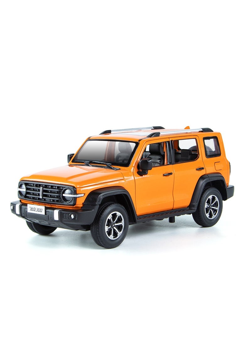 1:24 tank 300 explorer alloy model - sound and light with pullback function, opening doors, exquisite off-road vehicle collectible(orange)