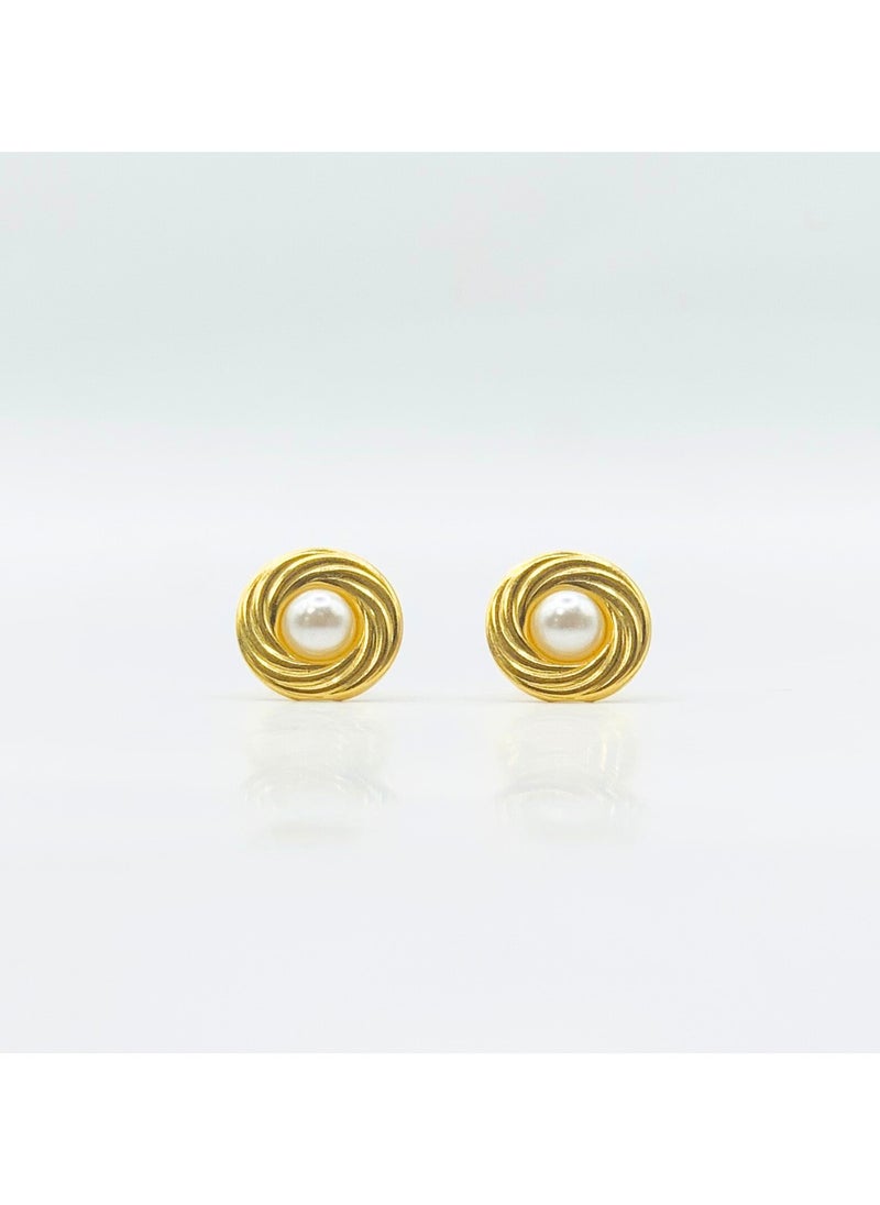 Earss Donut with Pearl Gold Earring | Stainless Steel | 18K Gold Plated  - Image 1