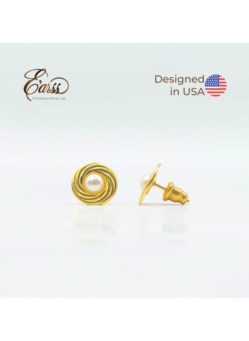 Earss Donut with Pearl Gold Earring | Stainless Steel | 18K Gold Plated  - Image 2